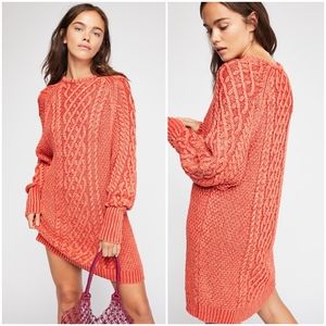 Free People Coral Cable Knit Sweater Dress